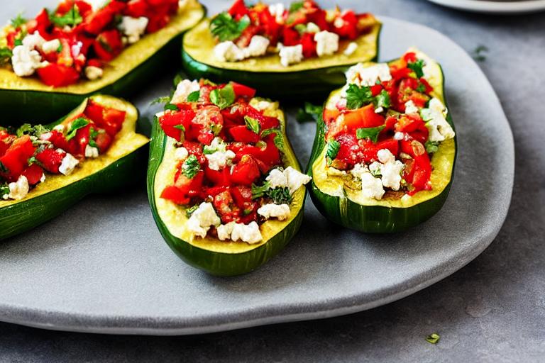 5-Ingredient Greek Style Stuffed Zucchini Boats