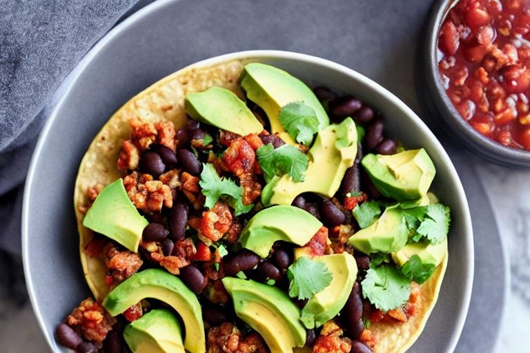 Breakfast Tacos with Chorizo, Black Beans, and Avocado Salsa