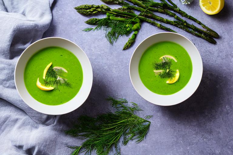 Creamy Asparagus & Pea Soup with Lemon Dill Swirl