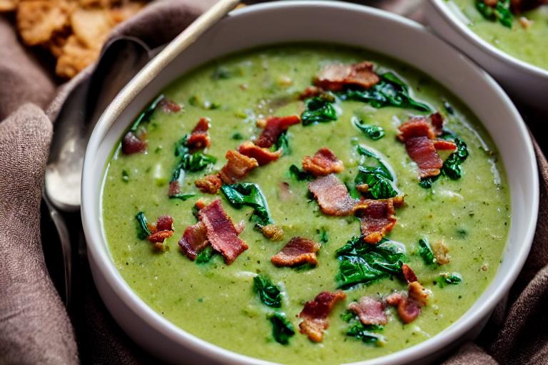 Creamy Mushroom & Spinach Soup with Crispy Bacon Crumbles