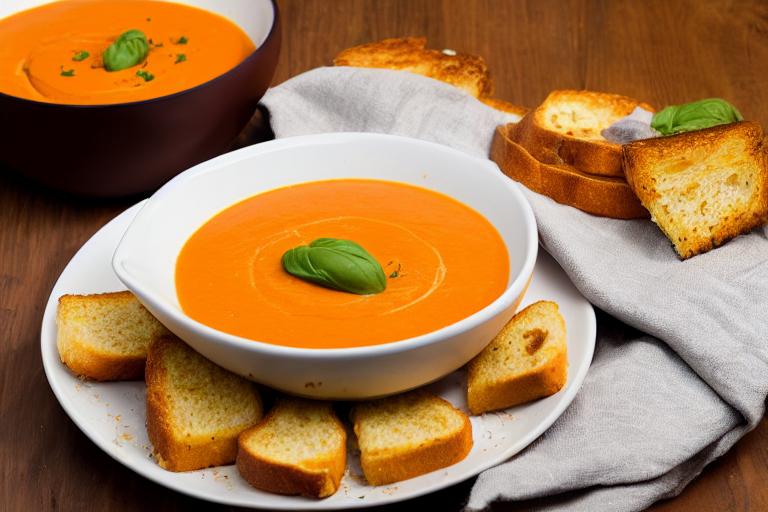 Creamy Tomato Basil Soup with Grilled Cheese Croutons