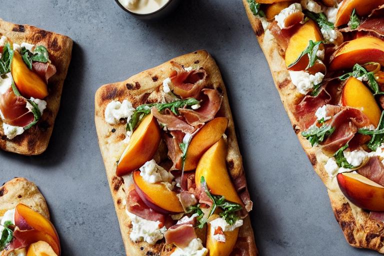 Grilled Peach and Prosciutto Flatbread Bites