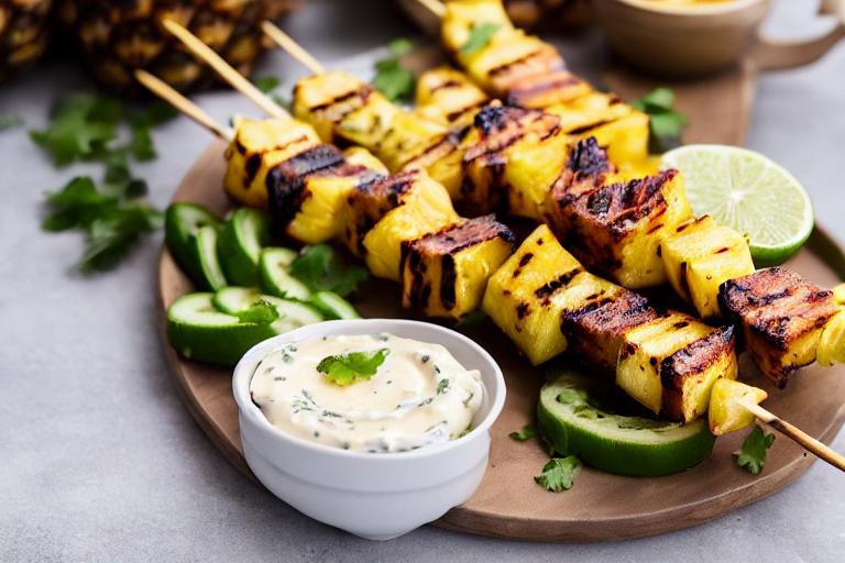 Grilled Pineapple Skewers with Jalapeño Popper Dip