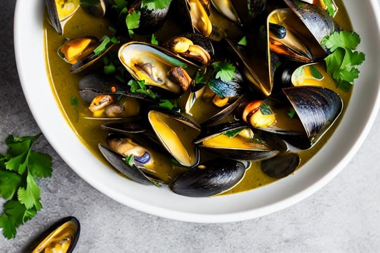 Keto Coconut Curry Mussels with Shiitake