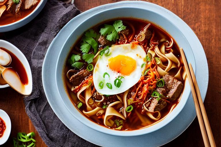 Korean-Style BBQ Beef and Kimchi Noodle Soup