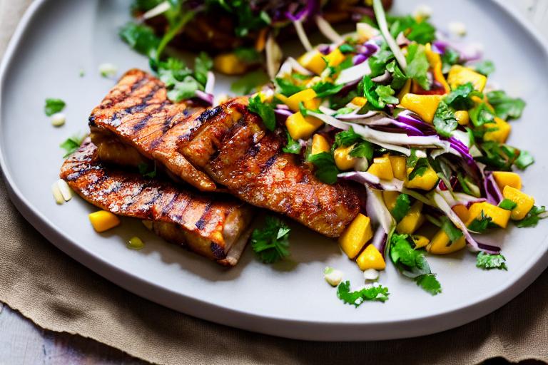 Korean-Style Grilled Pork Belly Tacos with Spicy Mango Slaw