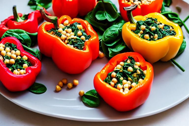Easy Mediterranean Chickpea & Spinach Stuffed Bell Peppers