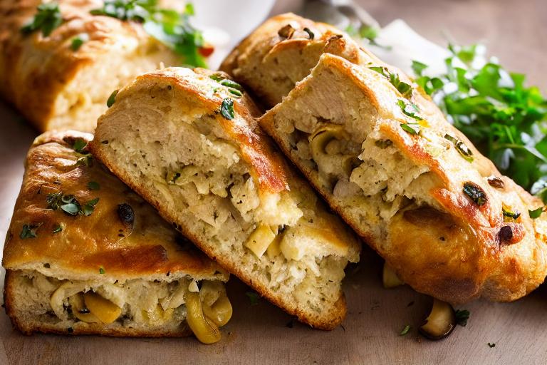 Pan-Seared Chicken & Mushroom Stuffed Focaccia Bread