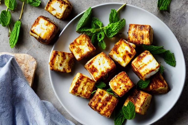 Pan-Seared Halloumi Bites with Feta and Mint
