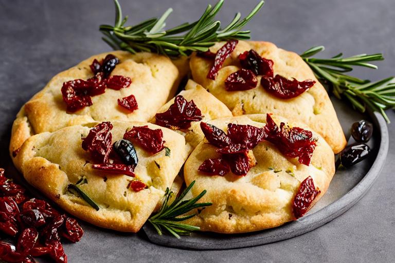 Rosemary Olive Oil Focaccia Bites with Sundried Tomatoes & Kalamata Olives