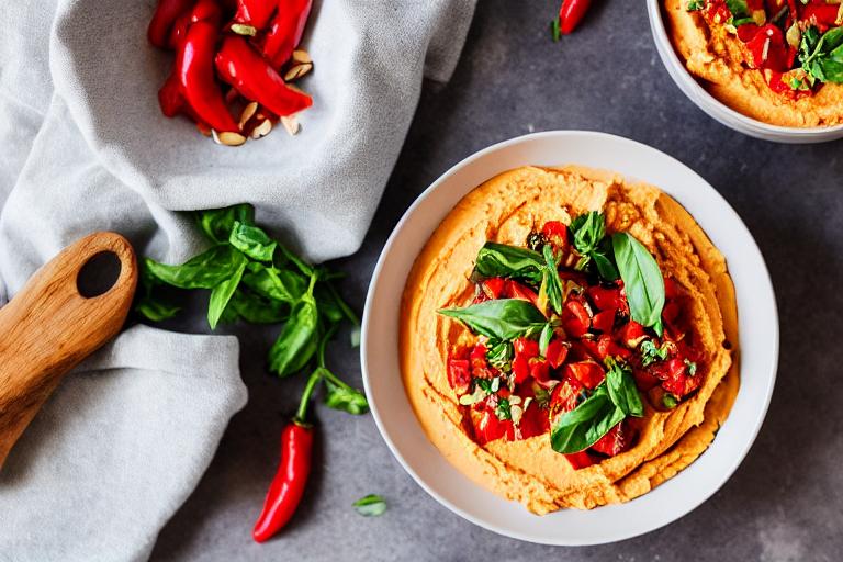 Smoky Roasted Red Pepper and Almond Hummus Bruschetta