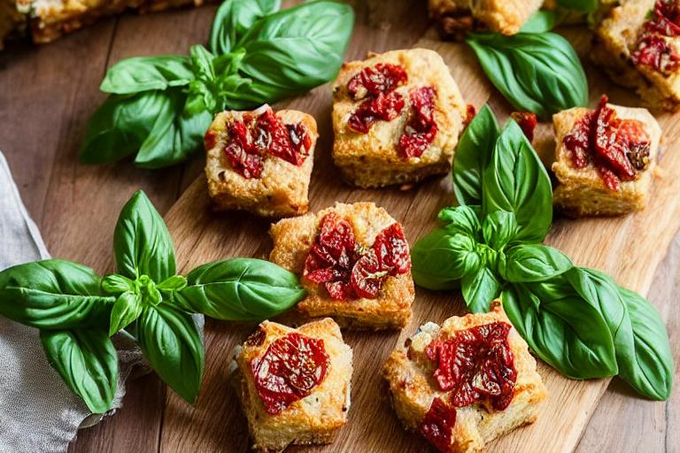 Sun-Dried Tomato Focaccia Bites with Fresh Basil & Sea Salt