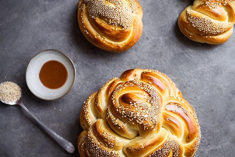 Tahini Honey Challah Buns with Sesame Seeds