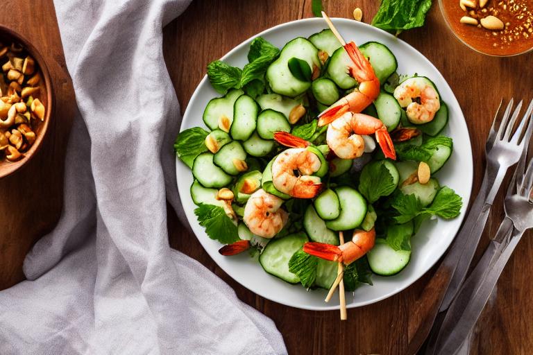 Thai Peanut Shrimp Skewers with Cucumber Salad